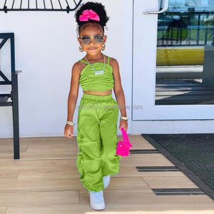 Setelan anak-anak musim panas musim gugur, setelan bayi perempuan, rompi Halter berlipat, atasan rompi gaya longgar, set celana kasual dua potong - Product Image 4