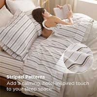 Ensemble de draps jacquard rayés en coton texturé, doux et respirant, avec taies d'oreiller, taille King, 4 pièces pour chambre à coucher