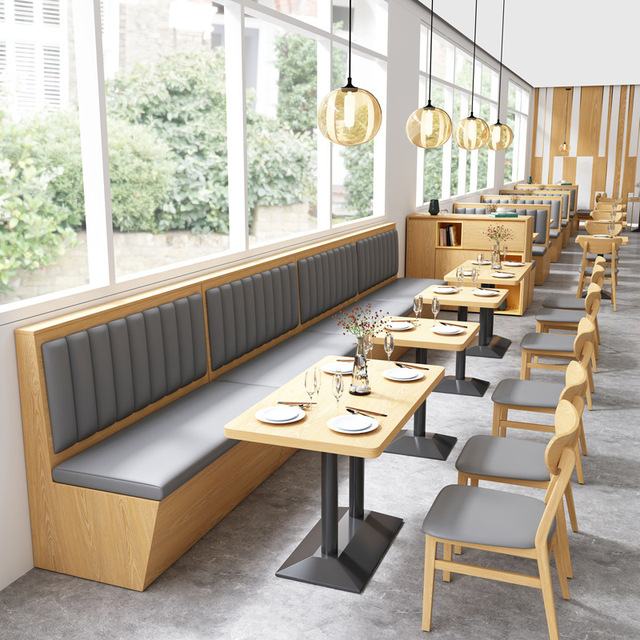 Customized Restaurant Furniture Tables and Chairs Booth Seating Sets Coffee Cafe Shop Fast Food Bar Wood Booth Seat Sofa Chair