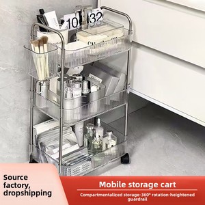 Großhandel Transparenter Acryl-Rollwagen mit Rädern Mehrstöckiger Durchsichtiger Aufbewahrungswagen Luxuriöses Bodenorganisationsregal - Product Image 4