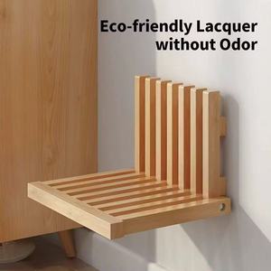 Wooden Folding Shoe Changing <b>Stool</b> Wall Mounted Solid Wood Minimalist Design <b>Bathroom</b> Entrance Seat - Product Image 2