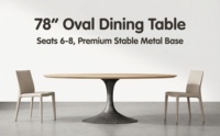 Table à manger ovale moderne en acier inoxydable avec base en forme de tulipe, noire, 6 places, assemblée, meubles pour la maison, l'hôtel et le restaurant