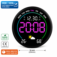 Horloge murale numérique de 10 pouces avec prévisions météorologiques, anneau lumineux ambiant RVB, température, humidité, gradation automatique, horloge LED ronde OEM