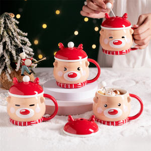 Taza Creativa de Cerámica Seaygift Estilo <span class=keywords><strong>Kawaii</strong></span> con Alce Nórdico Ins, Taza de Café Caliente de Cerámica Feliz Navidad, Taza de Té de Porcelana con Tapa - Product Image 2