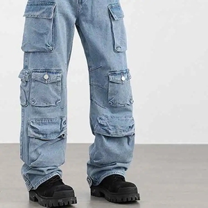 تصميم مخصص موضة موضة الجينز الرجالي الجينز الفضفاض مستقيم نمط واسع هوب السراويل الجينز عارضة الرجل - Product Image 4