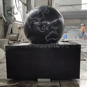 BLVE Large Outdoor Garden Natural Marble Carving Fengshui Floating Ball Water Fountain Black Stone Rotating Ball Fountains