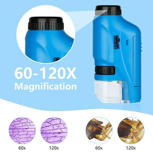 Cadeau étudiant pour enfants Microscope optique à lumière LED de poche Science biologique Zoom réglable 60X-120X Microscope de poche - Product Image 6