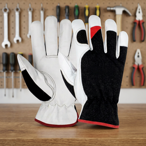 JNA GROUP White Black Leather Safety Gloves Anti-Slip Fingertips Cuff General Purpose Abrasion Resistant 12 oz <b>10</b> <b>Inch</b> - Product Image 5