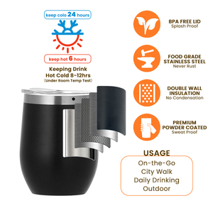 Gobelet isotherme personnalisé avec logo, 12 oz, forme d'œuf, revêtement poudré, gobelet à vin en acier inoxydable isolé sous vide de 12 oz avec couvercle coulissant - Product Image 5
