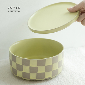 JOYYE-cuencos de cerámica con tapas, juego de tazones coloridos con rayas y tazas - Product Image 4