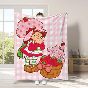 Manta Súper Suave y Cómoda con Diseño de Fresas de Dibujos Animados para Niñas, Mantas Personalizadas con Impresión - Product Image 5