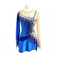 Robe de patinage artistique bleue à franges et strass pour femmes et filles, manches longues, pour compétition de patinage sur glace, tenue personnalisée