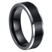Bague en tungstène plaqué noir 8 mm de Cheng Jewelers Wholesales, bords biseautés, centre brossé, anneaux simples pour hommes