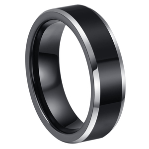 Bague en tungstène plaqué noir 8 mm de Cheng Jewelers Wholesales, bords biseautés, centre brossé, anneaux simples pour hommes - Product Image 6