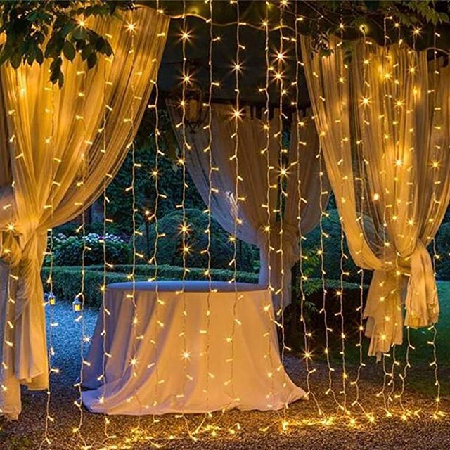 Outdoor Indoor Wall 300 LED Curtain String Light 8 Lighting Modes Fairy Twinkle String Lights Wedding Party Home Garden Bedroom