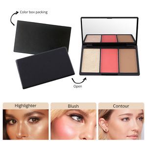 Logotipo personalizado Maquillaje 3 en 1 Resaltador facial <span class=keywords><strong>Colorete</strong></span> <span class=keywords><strong>Paleta</strong></span> cosmética multiusos <span class=keywords><strong>Paleta</strong></span> de resaltador de contorno facial con espejo - Product Image 1