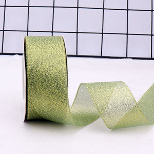 Pita Glitter buatan tangan oranye pita poli <span class=keywords><strong>mesh</strong></span> metalik emas poliester kemasan pita glitter metalik - Product Image 1