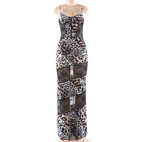 Nouvelle Robe Longue Léopard en Dentelle et Maille pour Femme, Sexy, Col en V, Taille Corset, Moulante