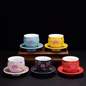 Tasses à thé en émail, forme cylindrique en porcelaine, motif floral coloré, pour la maison ou en cadeau - Product Image 2