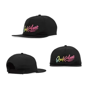 Cappello a tesa piatta personalizzato in Nylon Hip-Hop 5 pannello a sbuffo berretto da Baseball Snapback Unisex
