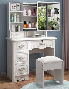 Gran oferta, mesa de maquillaje de tocador tradicional antigua, estante de almacenamiento <span class=keywords><strong>multicapa</strong></span> de madera maciza blanca de 4 cajones para dormitorio o escuela - Product Image 4