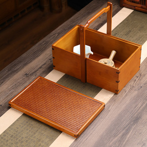 Bamboo Wood Food <b>Box</b> Rectangle Portable Tea <b>Storage</b> Picnic Basket Spring Festival Gift Case - Product Image 3