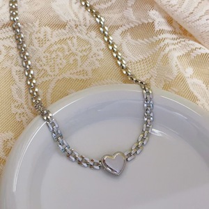 Fashion Heart Necklace Bracelet Women's Jewelry Set - Exquisite Stainless Steel <b>Chain</b> Heart Necklace Bracelet Set - Product Image 5