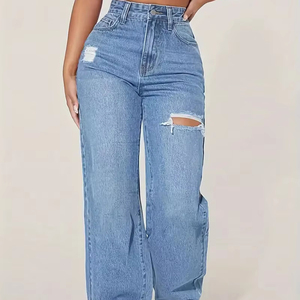 In magazzino vendita calda all'ingrosso da <span class=keywords><strong>donna</strong></span> <span class=keywords><strong>Jeans</strong></span> a vita alta <span class=keywords><strong>Jeans</strong></span> a gamba dritta pantaloni da mamma per le donne OEM - Product Image 4