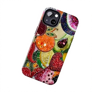 Funda de Teléfono a Prueba de Golpes con Diseño Floral de Frutas y Pedrería para Apple iPhone - Product Image 1