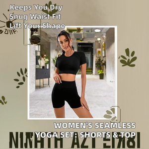 Conjunto de yoga floral sin costuras de 2 piezas para mujer, ligero y de alta elasticidad, con pantalones cortos de cintura alta y top deportivo elástico con soporte trasero para levantar los glúteos - Product Image 2