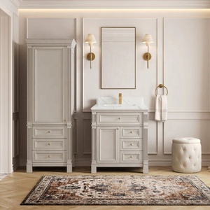 Traditional American Single Sink Beige <strong>Bathroom</strong> Vanity Set Luxury Freestanding <strong>Cabinet</strong> <strong>with</strong> <strong>Mirror</strong> Classic European Shaker Style - Product Image 1