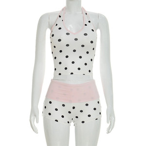 Sweet Fason Polka Dot Print Patcwork Womens Matcng <b>Sets</b> Alter Vneck Backless Crop Top and Sorts 2 Piece <b>Set</b> - Product Image 5