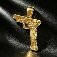 Collier Pendentif Pistolet Hip Hop Bling Bling Micro-Pavé Zircon Cubique Forme de Pistolet Bijou Statement pour Homme