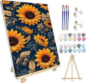 Peinture à l'huile numérique encadrée SONGWOO ART pour adultes débutants, toile personnalisée à peindre par numéros, motif tournesol - Product Image 1