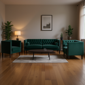 Dark Green Velvet Chesterfield 3 Seater <b>Sofa</b> <b>Set</b> For Living Room Modern Design - Product Image 2