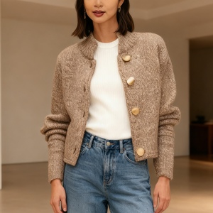 เสื้อคาร์ดิแกนไหมพรมคอสูงติดกระดุมสำหรับผู้หญิง คอลเลคชั่นใหม่รับฤดูใบไม้ร่วง แฟชั่นเสื้อคลุม - Product Image 2
