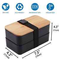 Boîte Bento Japonaise Personnalisée à Deux Niveaux Réutilisable avec Couvercle en Bambou, Anti-Fuite et Grande Capacité pour le Camping et les Adultes