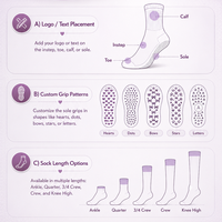 Chaussettes de yoga antidérapantes pour femmes, à rayures dégradées violettes, avec logo personnalisé, idéales pour le yoga, le Reformer et le fitness, mi-mollet