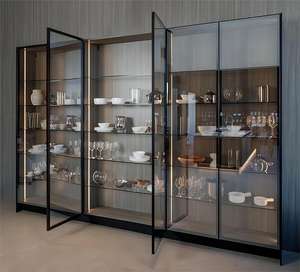 Kejia מותאם אישית Led תאורה גבוהה סלון בית בר Showcase יוקרה מודרני נירוסטה יין תצוגת זכוכית ארונות - Product Image 2