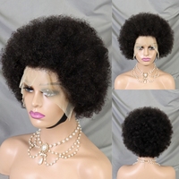 Perruque de Cheveux Humains Fluffy Afro Kinky Curly Lace Front avec Frange Haute Densité HD Transparent Lace Short Bob Perruques pour Femmes Noires