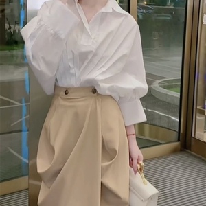 Women's New Arrival Asymmetric Solid-Color Shirt and Skirt 2-Piece <b>Set</b> Fashion - Product Image 6