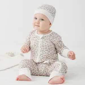 Pakaian piyama bayi, baju monyet katun organik polos lengan panjang untuk bayi baru lahir