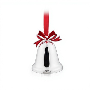 Winko XMAS BELL Christmas Ornament Hanging Decoration Eco-friendly Durable Zinc Alloy 5.5" Silver Plated Lacquer Red <b>Bow</b> 5.5" - Product Image 1