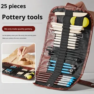 Kit d'outils <span class=keywords><strong>de</strong></span> sculpture avec manche en bois, lot <span class=keywords><strong>de</strong></span> 25 pièces, poterie céramique et argile, outils <span class=keywords><strong>de</strong></span> modelage pour fournitures d'art - Product Image 2