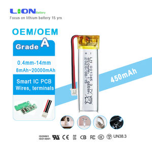Batería de Litio Recargable Pequeña de Polímero de Litio al por Mayor 552535 602040 752042 801345 450 mAh <span class=keywords><strong>3.7</strong></span> <span class=keywords><strong>V</strong></span> - Product Image 1