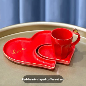 Taza de Café de Cerámica con Platillo en Forma de Corazón, Taza de Café Creativa de Cerámica con Platillo - Product Image 2
