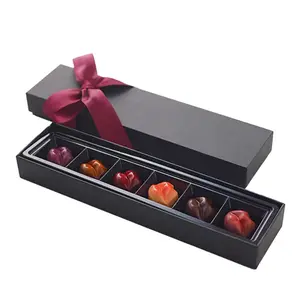 High-quality rectangle handmade chocolate box custom luxury black bonbon packaging chocolate gift box with PET tray