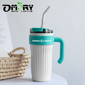 OMORY 316 American Style Handle Insulated Cup 860ML with Straw Handle Vacuum Insulated Car Cup - Product Image 1