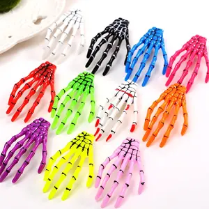 Wholesale baby girl holiday ghost colorful halloween funny hair accessories bone skeleton hand bone plastic resin hair clip