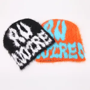 High Quality Customized Beanies Hats All Over Logo Knitted Jacquard Winter Hat Skull Beanie